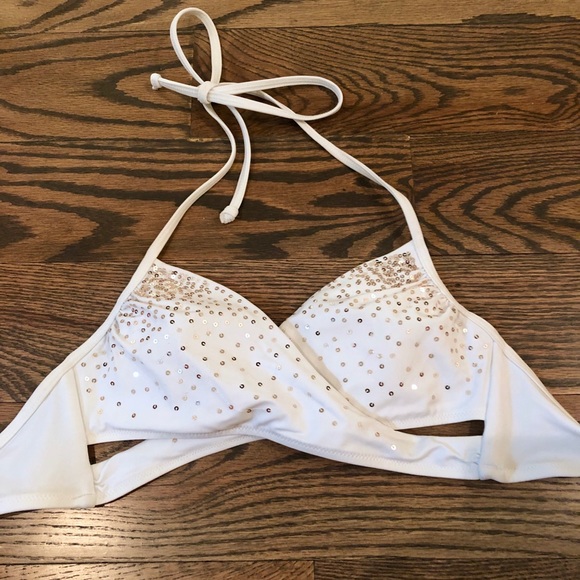 VS PINK White Bikini Top with Gold Sequins - Picture 2 of 5
